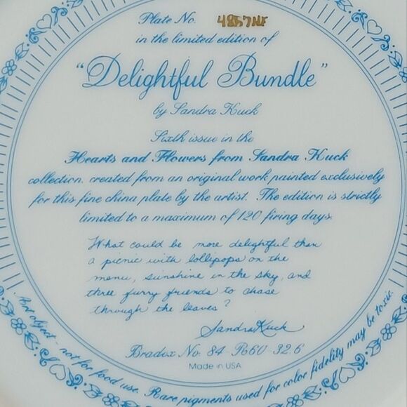 Vintage Reco "Delightful Bundles" By Sandra Kuch Porcelain Collectors Plate 1992 - Picture 8 of 10